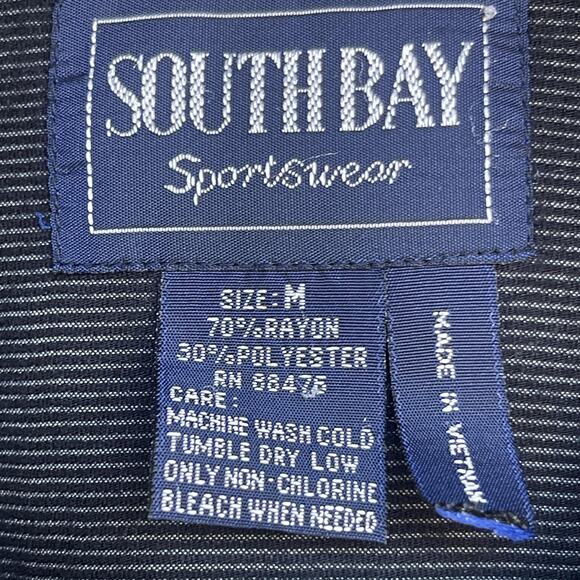 South Bay Shirt Mens Medium Blue Embroidered Motorcycle Camp Button Up Pocket - Picture 4 of 8